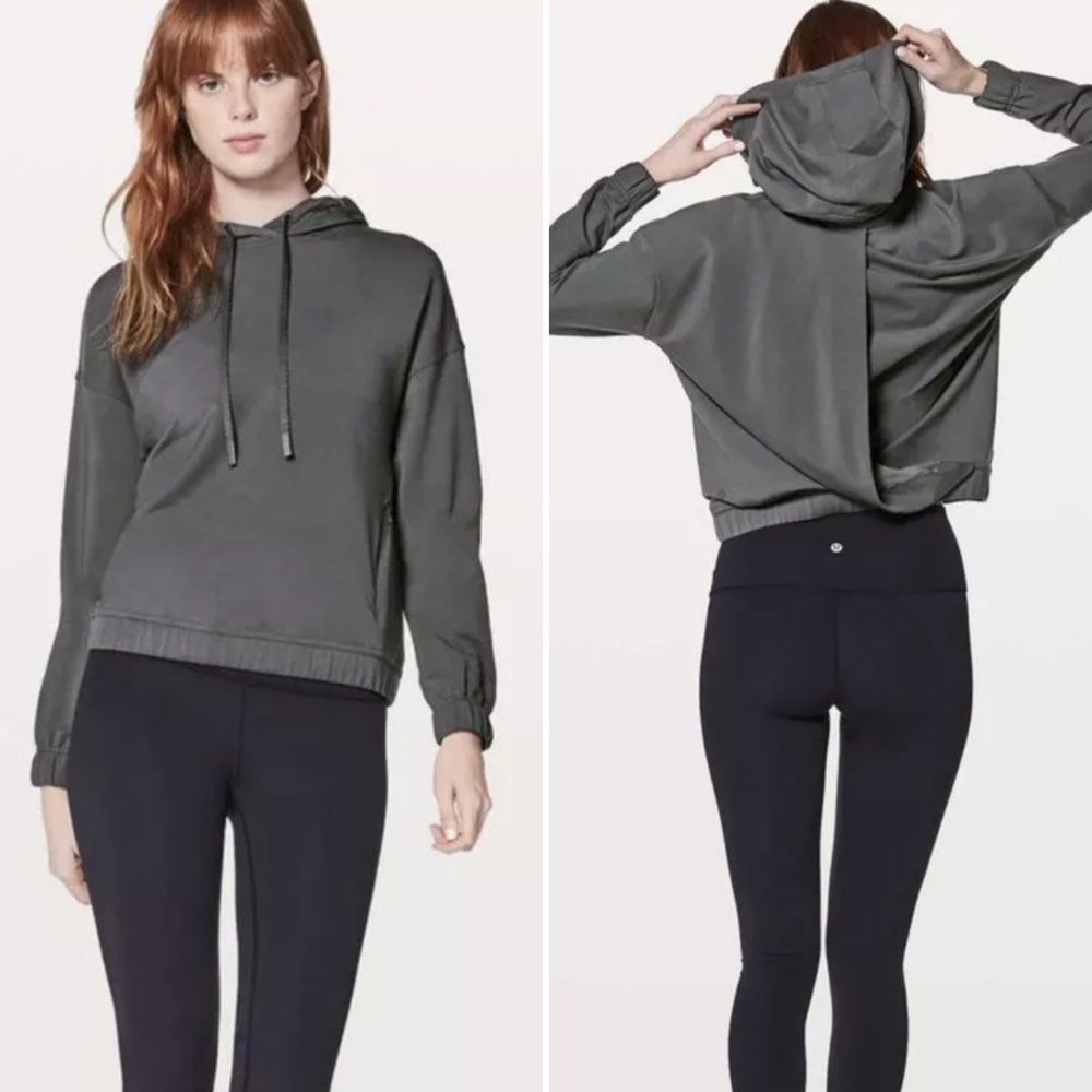 Lululemon Twisted Tucked Hoodie 8 Pullover Sweatshirt Top Gray Open Back Run
